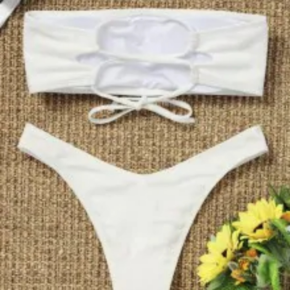 Zaful High Cut Ribbed Bandeau Bikini Set - White - Picture 2 of 5